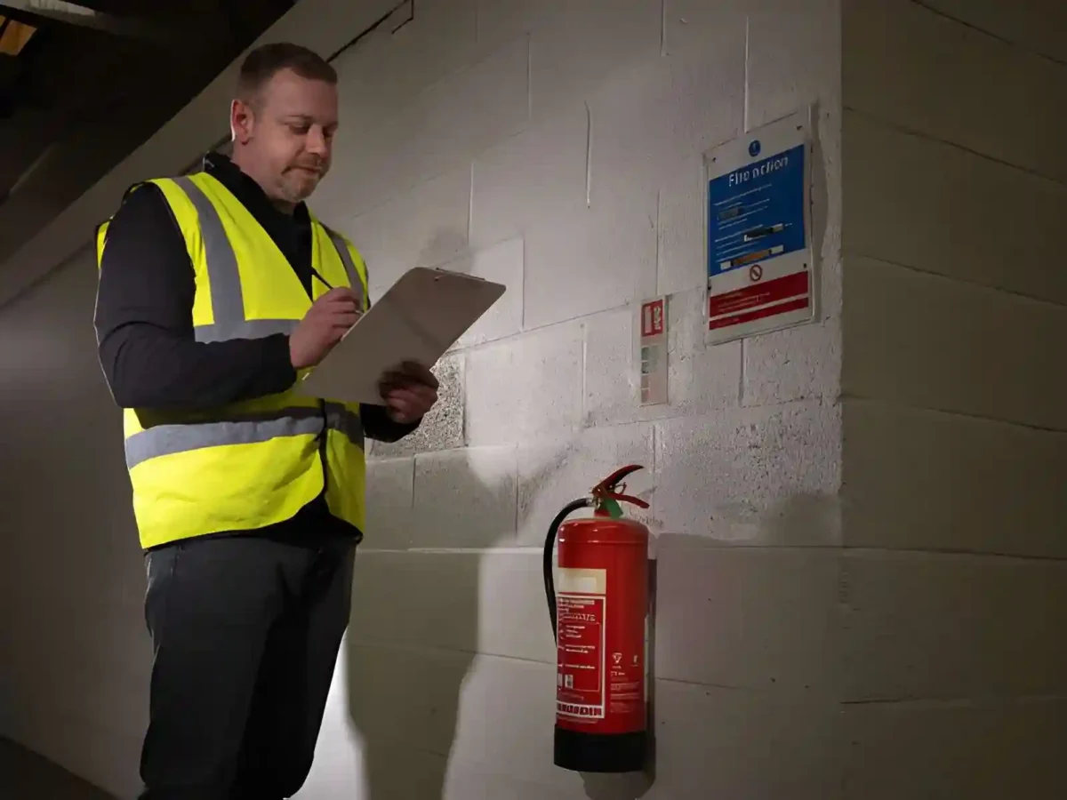Fire extinguisher testing procedure being performed
