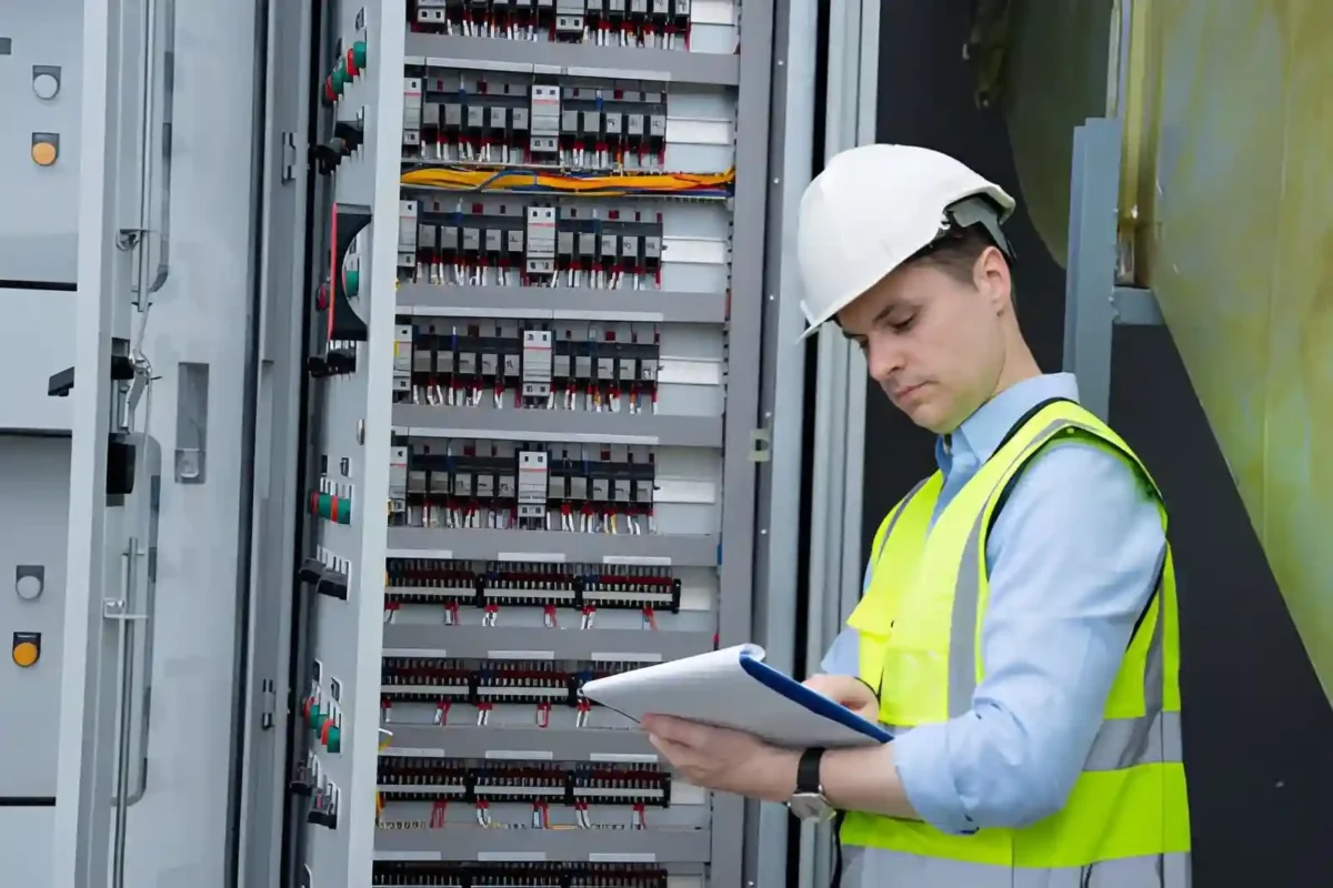 Electrician inspecting consumer unit in a home to explain how long an EICR certificate remains valid for landlords.