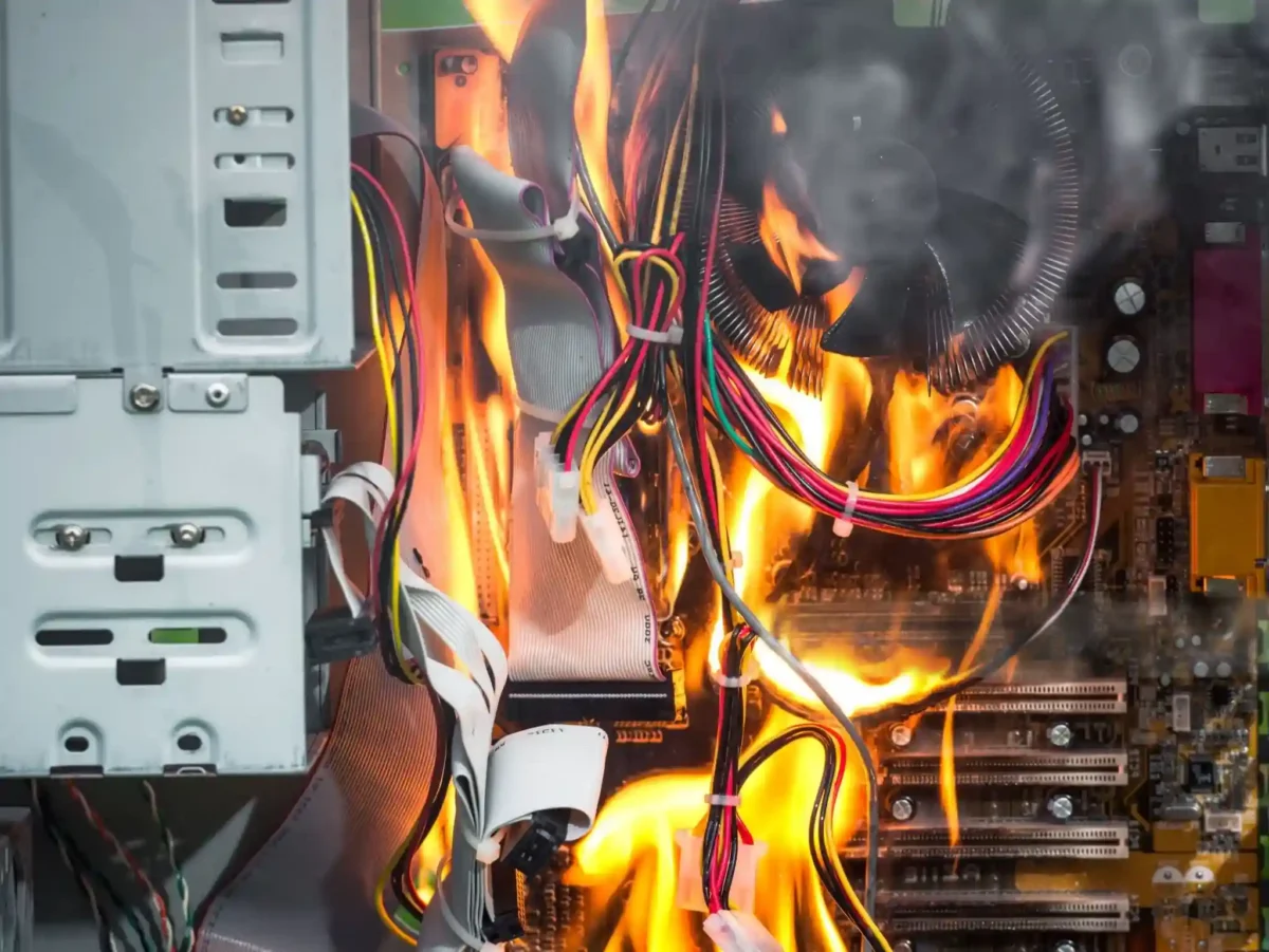 Technician inspecting a fire door for early signs of faults or damage
