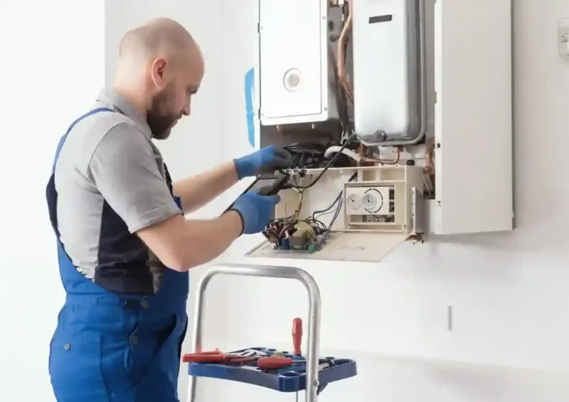 Safety inspector reviewing hidden property risks during routine maintenance inspection