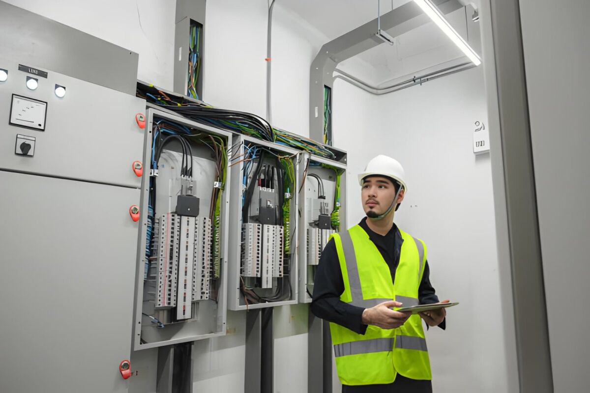Electrical safety check being performed on commercial panel